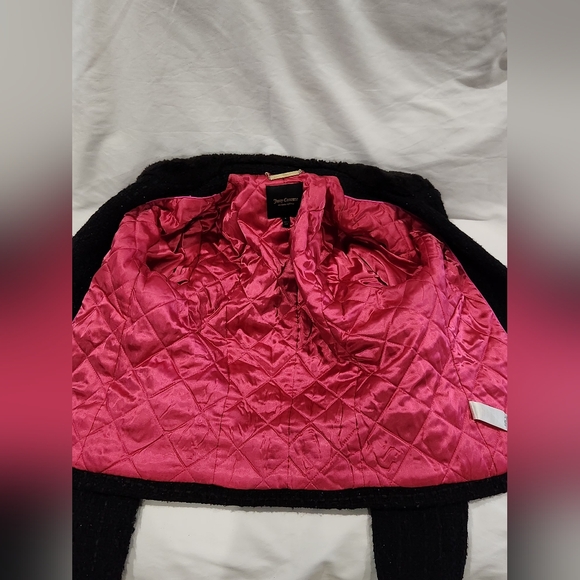 Juicy Couture Black Tweed Moto Jacket with Gold Zippers And Pink Quilted Lining. - Picture 10 of 15